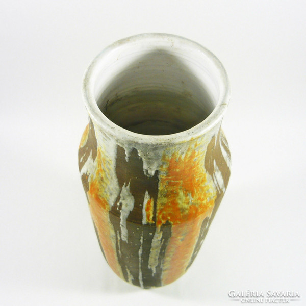 Gorka lívia, retro 1960 black & orange striped 30.2 Cm artistic ceramic vase, flawless! (G105)