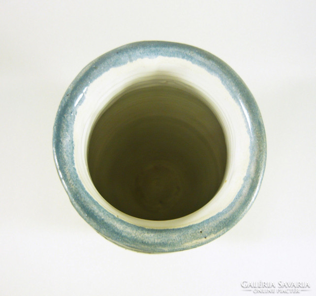 Gorka lívia, retro 1960 blue & gray 28.8 Cm artistic ceramic vase, flawless! (G082)