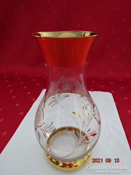 Üveg váza csiszolt  dúsan aranyozott szegéllyel, magassága 18,5 cm. Vanneki! Jókai.