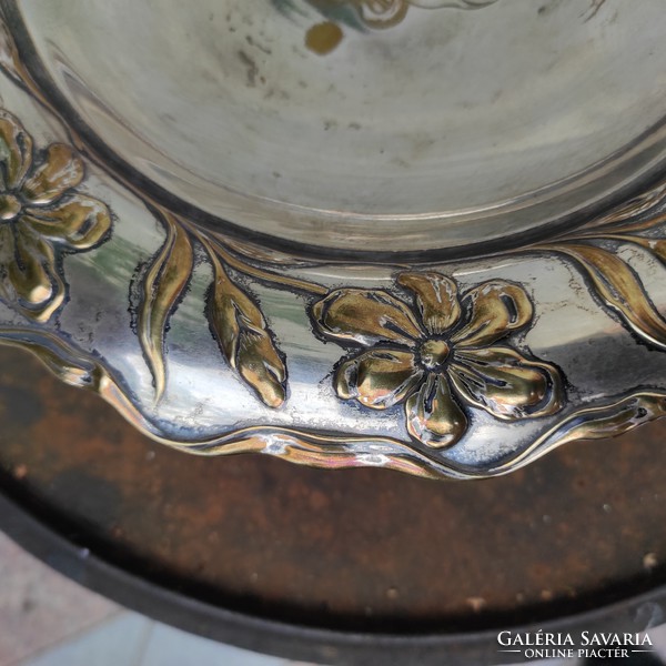 Art Nouveau, copper antique table top offering pearl decoration with flowers on a stem