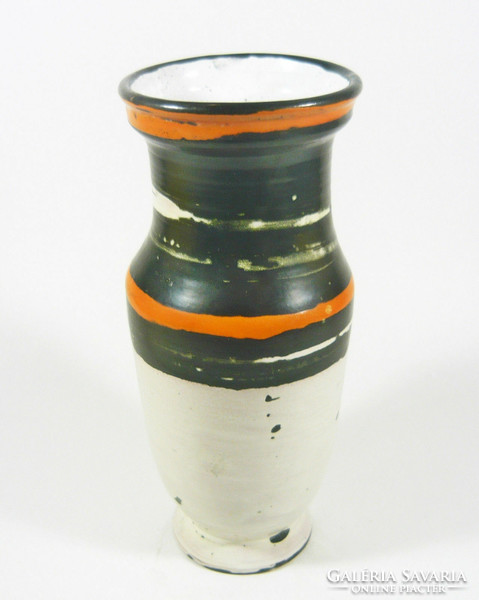 Gorka lívia, retro 1950 orange, black & white 23.5 Cm artistic ceramic vase, flawless! (G092)
