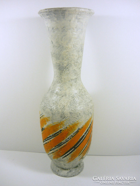 Gorka lívia, retro 1960s large black and orange motif artistic ceramic vase, flawless! (G050)