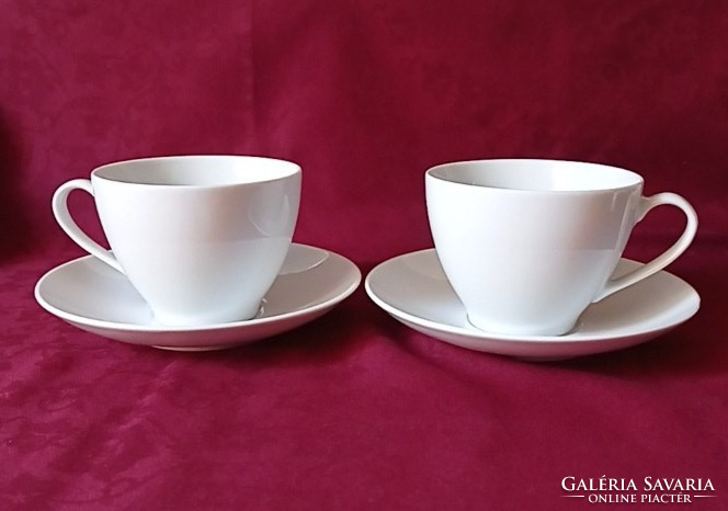 2 white porcelain tea / long coffee cups with plate, ikeá