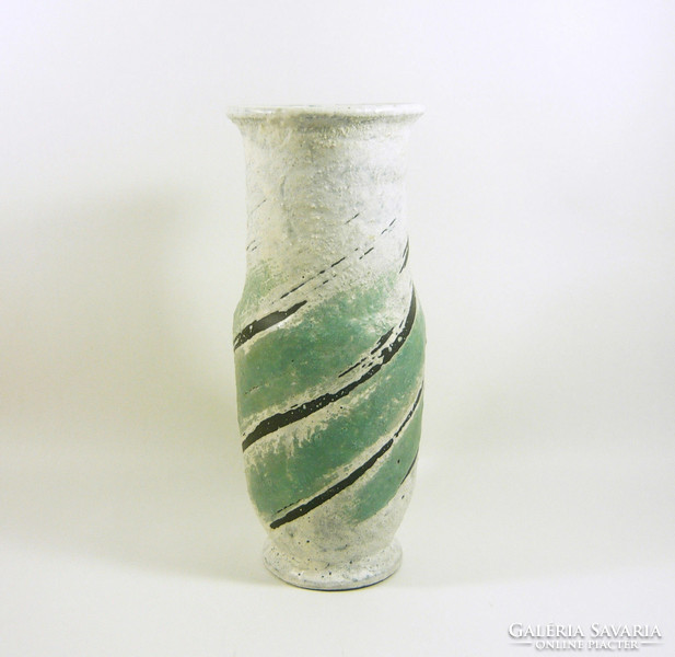 Gorka lívia, retro 1960 white and turquoise 27.5 Cm artistic ceramic vase, flawless! (G070)