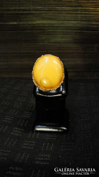 Silver ring with honey amber inlay, 1980s