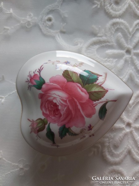 Spode billingsley rose spray english porcelain heart shaped bonbonier in jewelry holder