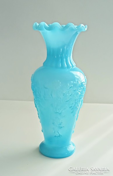 French turquoise opal glass vase 21cm