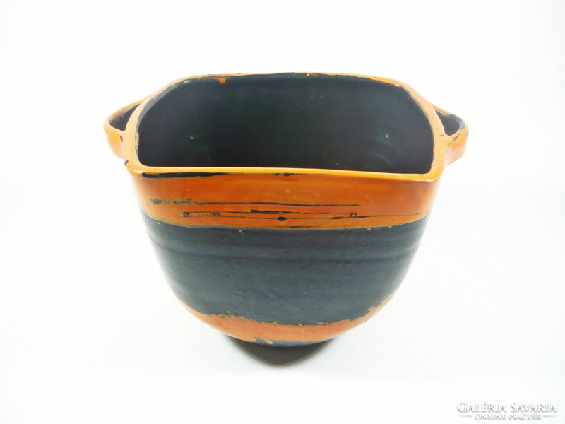 Gorka lívia, retro 1950 black & orange 22.6 Cm artistic ceramic pot, flawless! (G084)