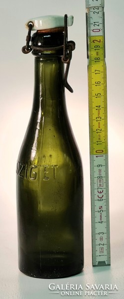 "Margitsziget" csatos kis zöld ásványvizes üveg (1906)