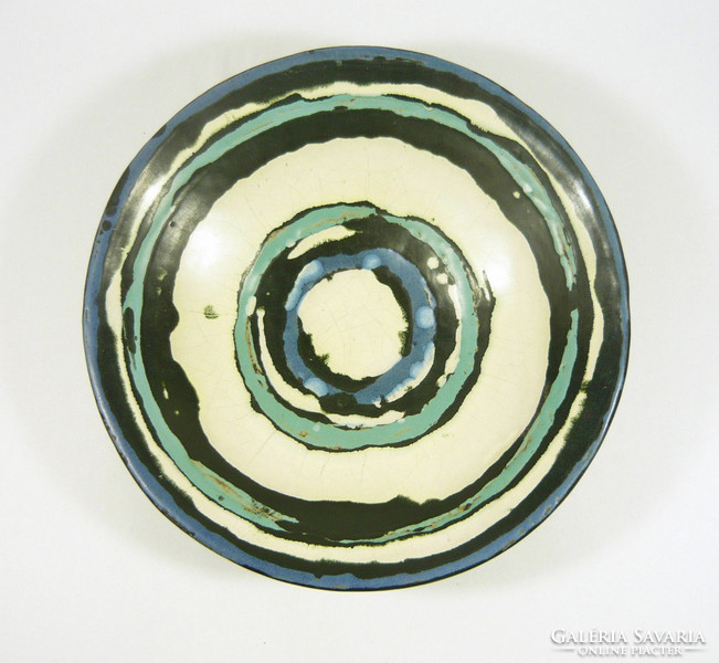 Gorka lívia, retro 1950 blue, white & teal artistic ceramic wall plate, flawless! (G089)