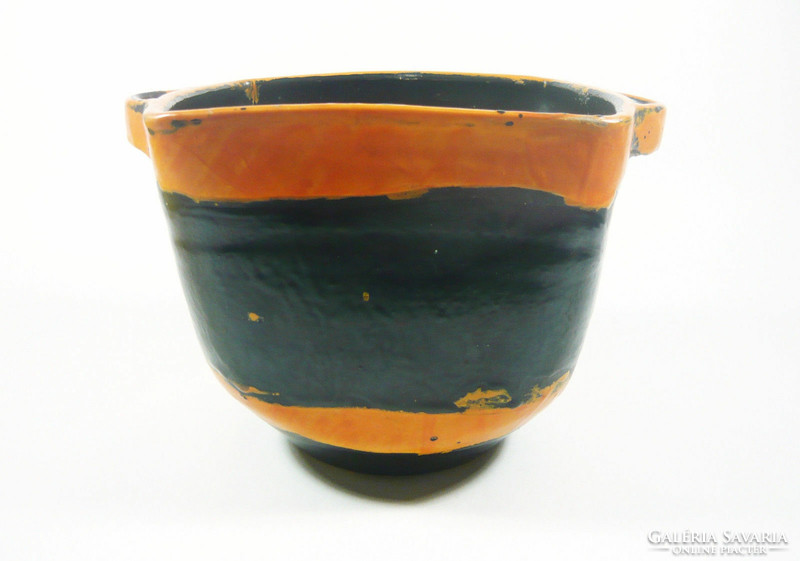 Gorka lívia, retro 1950 black & orange 22.6 Cm artistic ceramic pot, flawless! (G084)