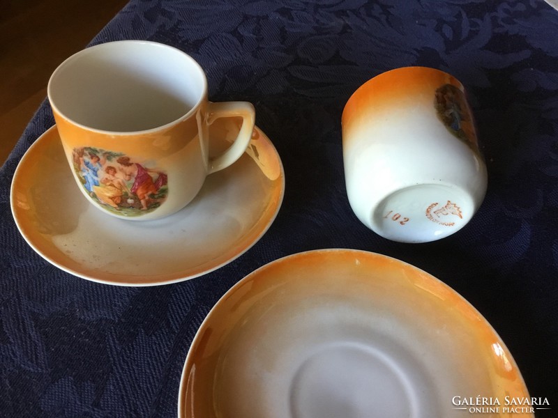 Antique coffee cups, eosin, Czech porcelain