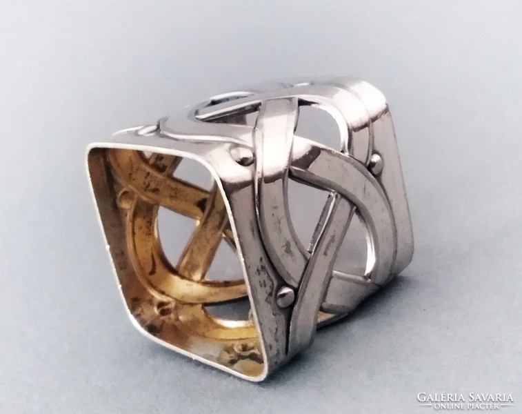 Ritka WMF szecessziós/jugendstil ezüstözött-aranyozott szalvétagyűrű, 1900