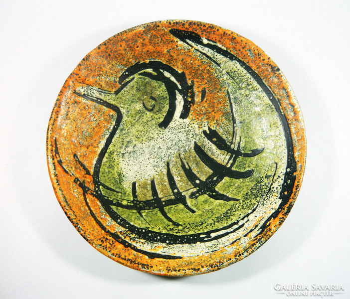 Gorka lívia, retro 1960 bird orange 27.2 Cm artistic ceramic wall plate, flawless! (G117)