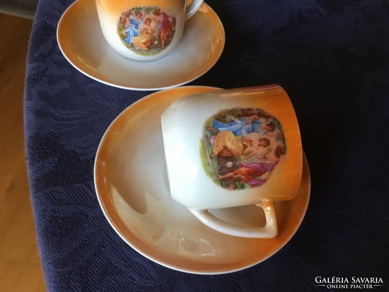 Antique coffee cups, eosin, Czech porcelain