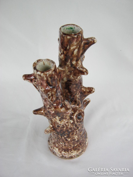 Retro ... iparművészeti szignált kerámia fatörzs váza