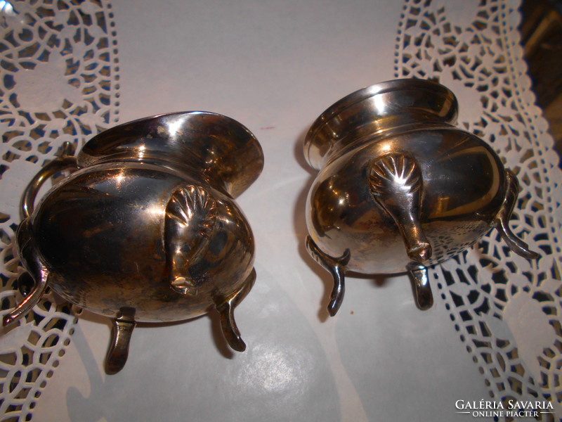 2 pcs tin pots with sugar holder and small jug of cream -