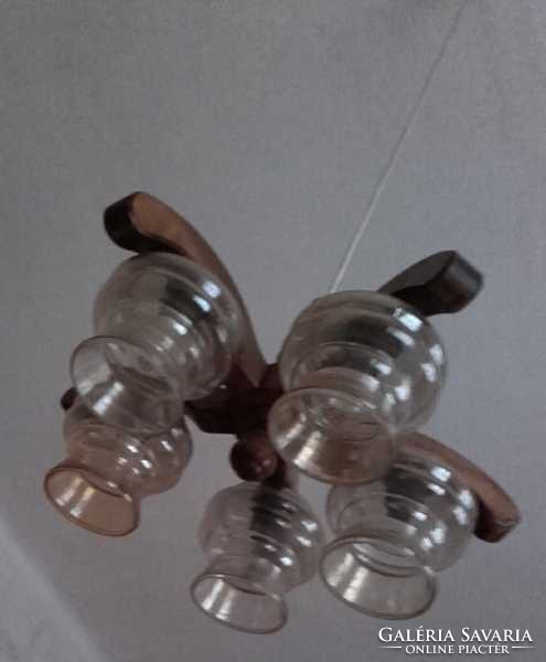 Retro deer turned wood and copper textured 5 branch glass envelope chandelier, ceiling lamp,
