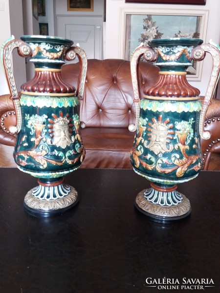 Schiller & gerbing majolica vase couple! / M: 39cm /