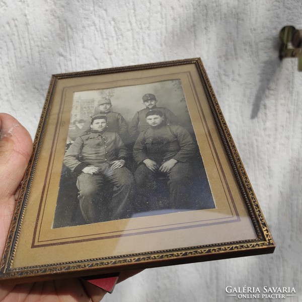 Antique copper frame, photo holder table soldier, militaria theme photo, first world war!