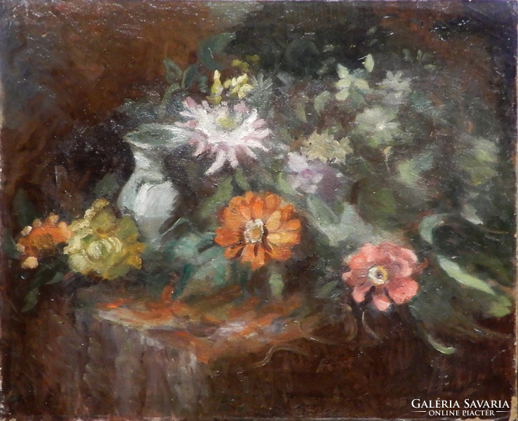 Hungarian painter: table still life, oil painting
