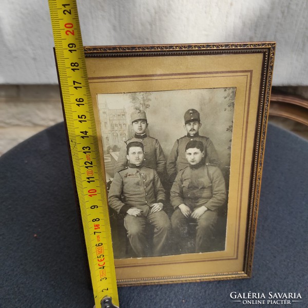 Antique copper frame, photo holder table soldier, militaria theme photo, first world war!