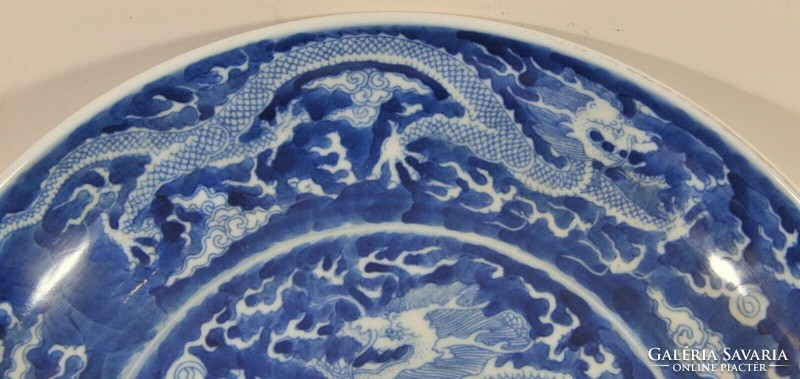 Antik kínai kék-fehér porcelán tál, Kangxi jelzés