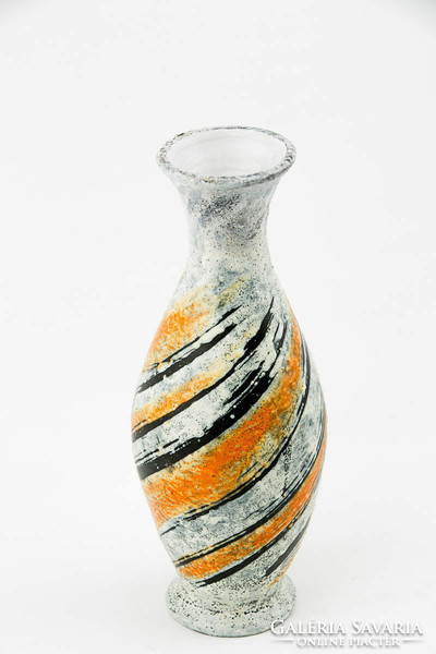 Gorka lívia, retro 1960 twisted motif 32.5 Cm artistic ceramic vase, flawless! (G118)