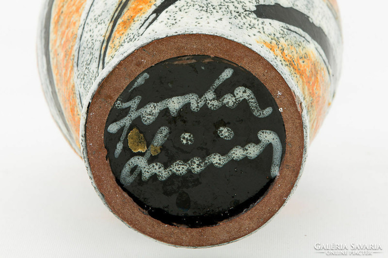 Gorka lívia, retro 1960 twisted motif 32.5 Cm artistic ceramic vase, flawless! (G118)