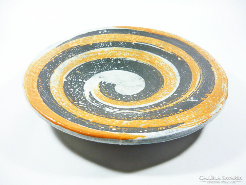 Gorka lívia, retro 1960 orange twisted motif 26.2 Cm artistic ceramic plate, flawless! (G110)