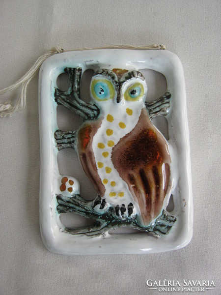 Owl glazed ceramic wall decoration