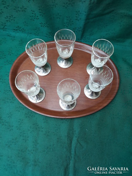 Alpaca base, engraved glass, 4cl, drink set, 6 pcs.