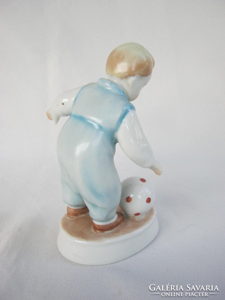 Retro ... Zsolnay porcelain figurine nipple little boy with polka dot ball
