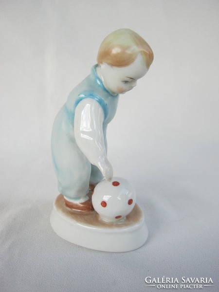 Retro ... Zsolnay porcelain figurine nipple little boy with polka dot ball