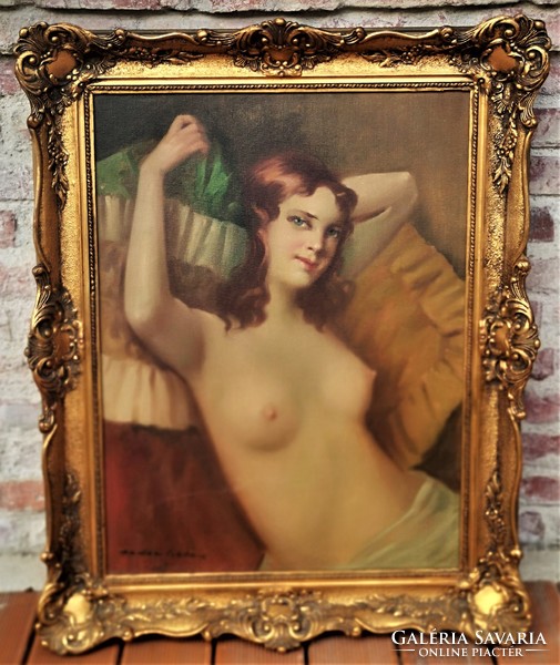 István Szász (1878 - 1965) oil painting between nude pillows c with original guarantee!