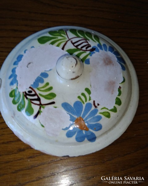 Antique glazed Transylvanian, Szekler tile folk bowl, plate and a coma bowl lid, folk ceramic
