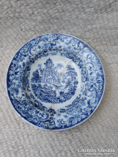 Antique, august nowotny (?), Chinese scene deep plate, cobalt blue, glued, marked.