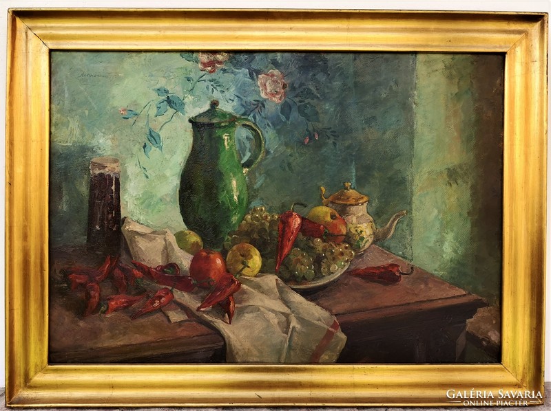 Gyula Marosán's (1915 - 2003) table still life c oil painting with original guarantee!