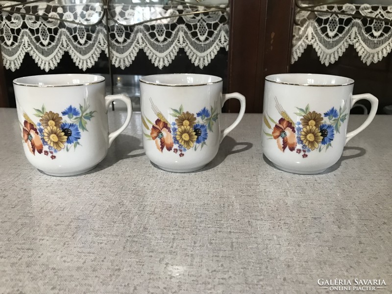 3 pcs old retro Czechoslovakian mug / cup with floral pattern