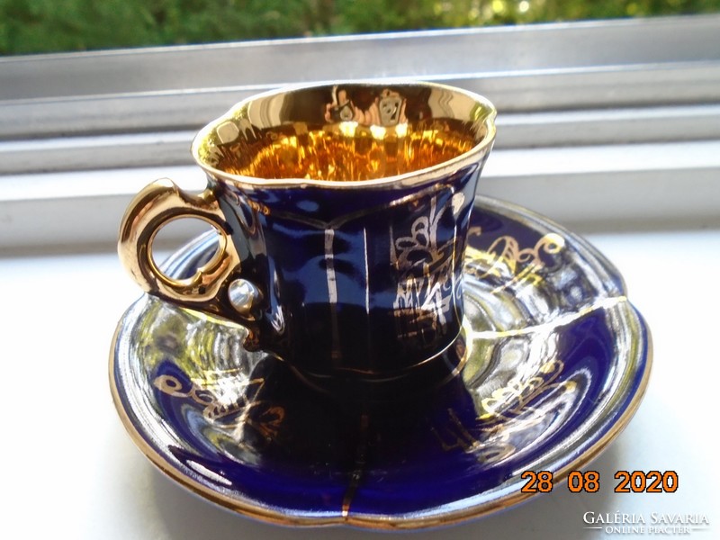 Cobalt opulently gilded genre-looking lobed coffee cup with saucer