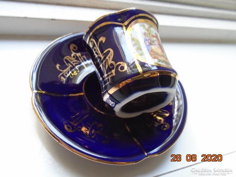 Cobalt opulently gilded genre-looking lobed coffee cup with saucer