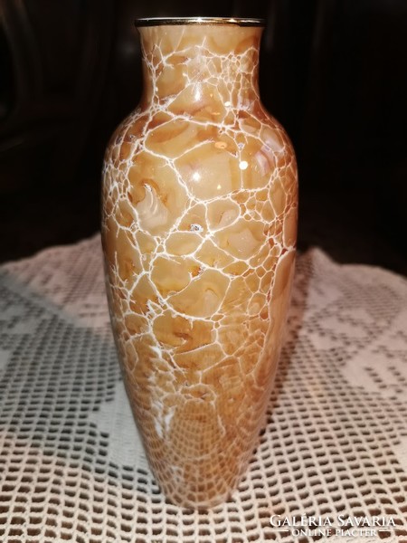 Hollóházi barna, lüsztermázas váza, kupa, 25,5 cm, SZOT
