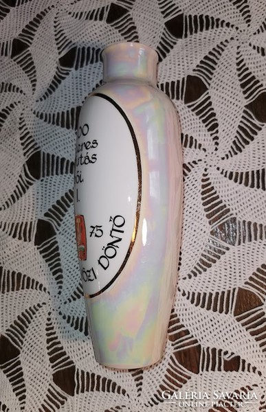 Hollóházi fehér, gyöngyház, lüsztermázas váza, kupa,1975, 25,5 cm, SZOT