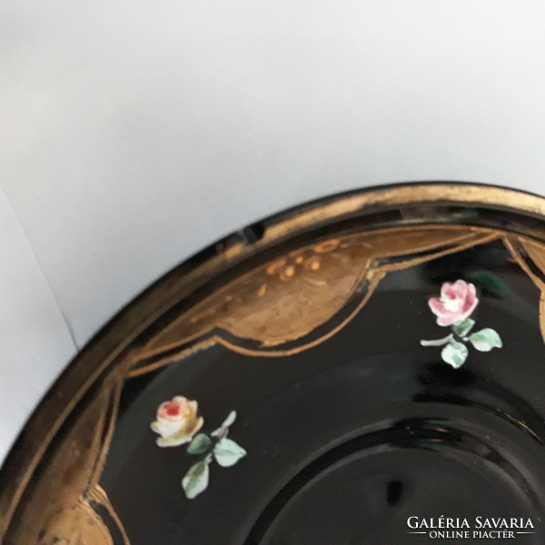 Collectible piece: black glass cup decorated with antique hand-painted