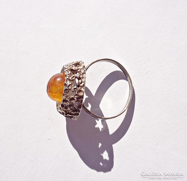 835 silver ring with amber stones