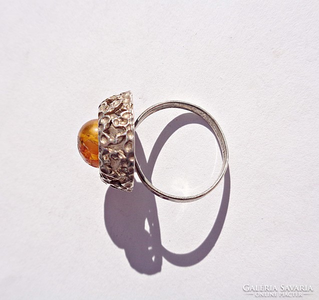 835 silver ring with amber stones