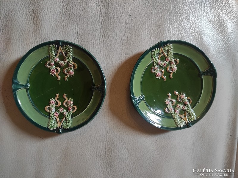 Antique Art Nouveau majolica plates in pairs.Eichwald with colorful flowers