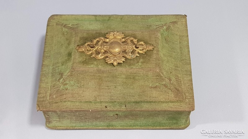 Old, velvet-covered, copper-framed jewelry box