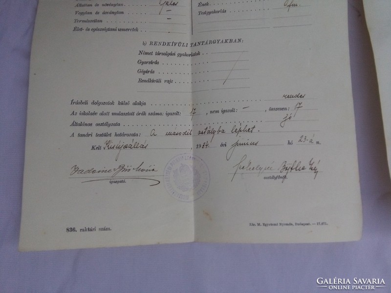 Civil girls' school certificate - 36/35/1934 - three pieces together