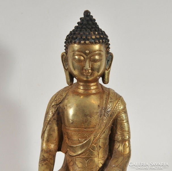 Antik aranyozott, bronz meditáló Buddha figura